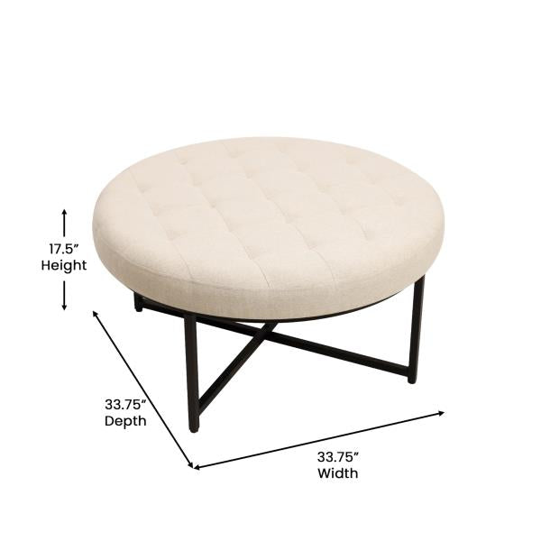 Lot # 1908 FlashFurniture 34" Round Cotton Linen Ottoman $226