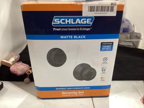 Lot # 802 Schlage FB50 N G PLY 622 Single Cylinder Deadbolt and Keyed Entry Plymouth Knob, Matte Black