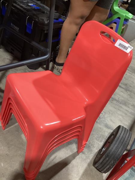 Lot # 2075 Flash Furniture Red Plastic Stackable School Chair with Carrying Handle and 11'' Seat Height
