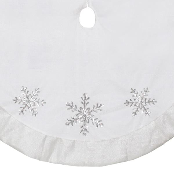 Lot # 668 48" White and Silver Embroidered Sequin Snowflakes Tree Skirt