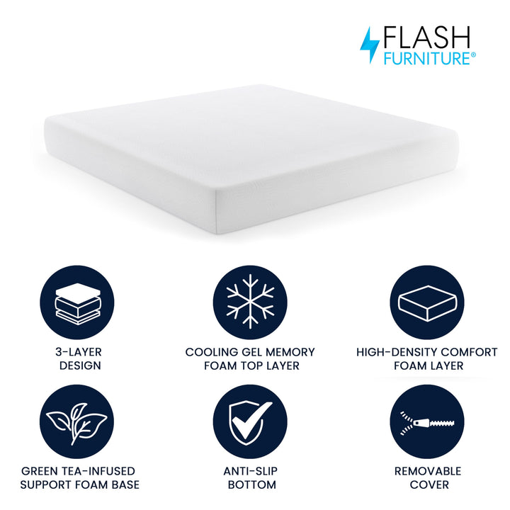 Lot # 1991 Flash Furniture Cloud 3-Layer Memory Foam Mattress, Cooling Gel, Green Tea Infusion, CertiPUR-US Certified, Washable Cover, Mattress in a Box, 10", King