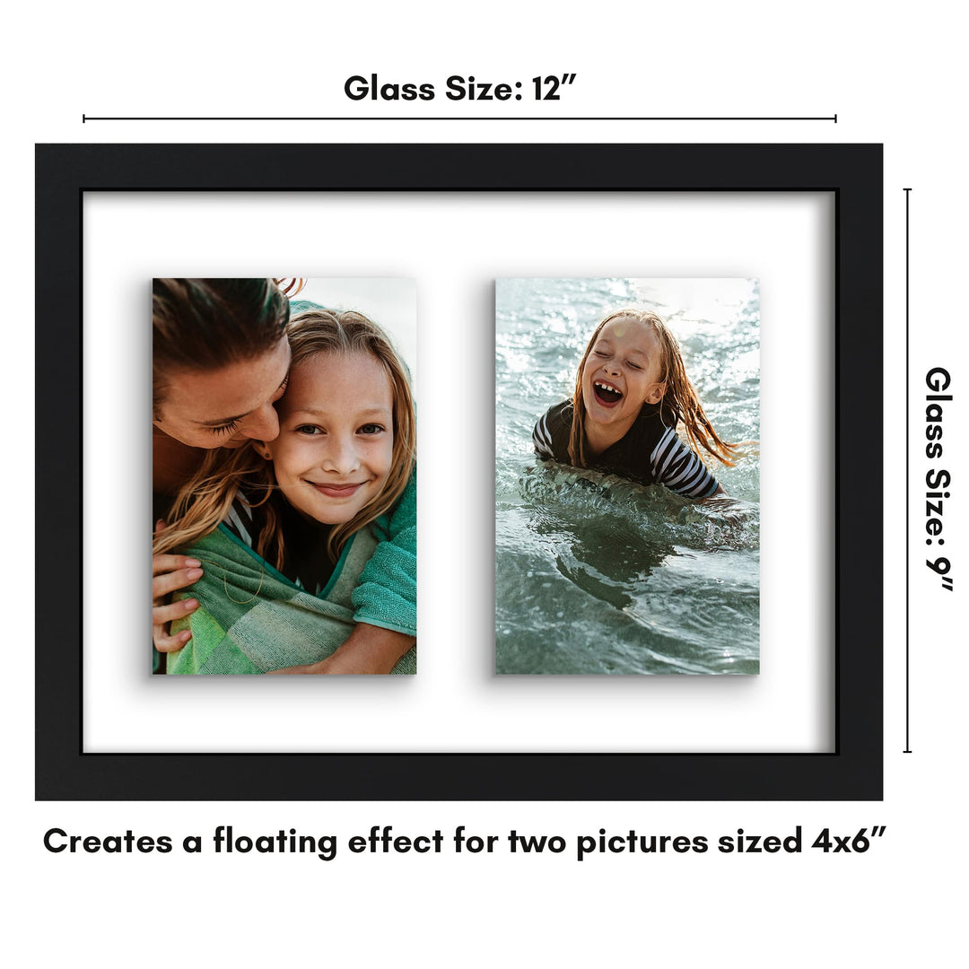 Lot # 1494 Americanflat 4x6 Double Picture Frame with Shatter-Resistant Glass - Fits Two 4x6 Photos or use as One 9x12 Picture Frame - Signature Collection - Collage Frames with Floating Effect for Wall - Black