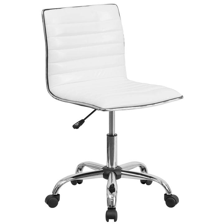 Lot # 1523 Flash Furniture Alan Low-Back Ribbed Upholstered Vinyl Swivel Desk Chair with Padded Seat, Modern Adjustable Height Padded Office Chair, White