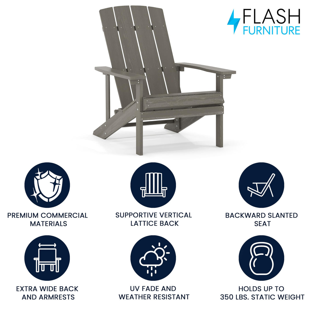Lot # 1546 Flash Furniture Charlestown Indoor/Outdoor Faux Wood Adirondack Chair, Weather-Resistant Polyresin Patio Adirondack Chair with 350-lb. Static Weight Capacity, Gray
