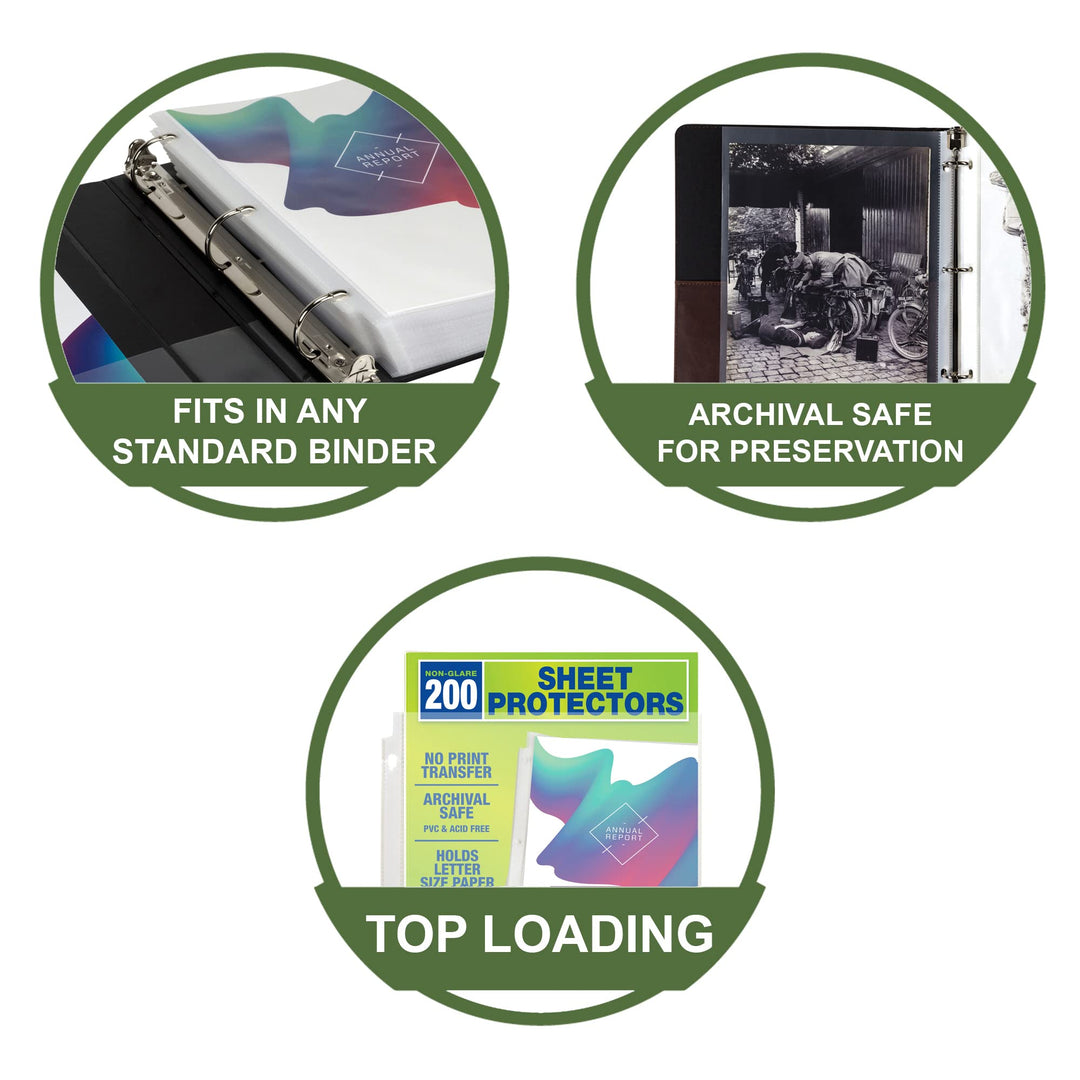 Lot # 1473 Samsill 200 Pack Heavy Duty Sheet Protectors, Non-Glare, 8.5x11 Inch Page Protectors for 3 Ring Binder, Letter Size Protectors, Reinforced Holes, Non-Glare Protector, Top Loading, Acid Free