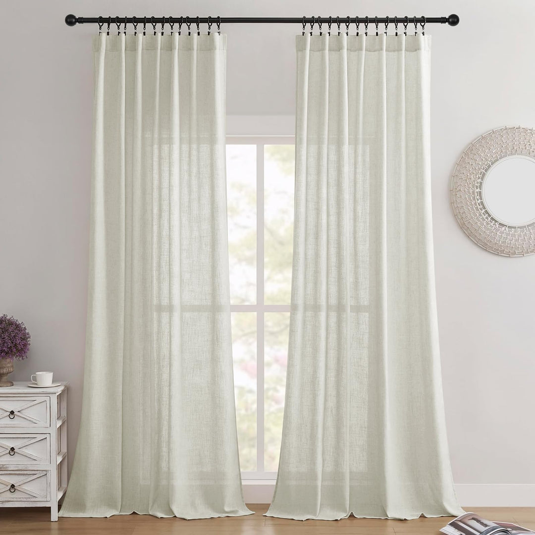 Lot # 1496 Joydeco Linen Curtains 84 Inches Long,Living Room Curtains 2 Panel Sets,Light Filtering Drapes with Back Tab Rod Pockets (W52 x L84 Inch, Oatmeal)