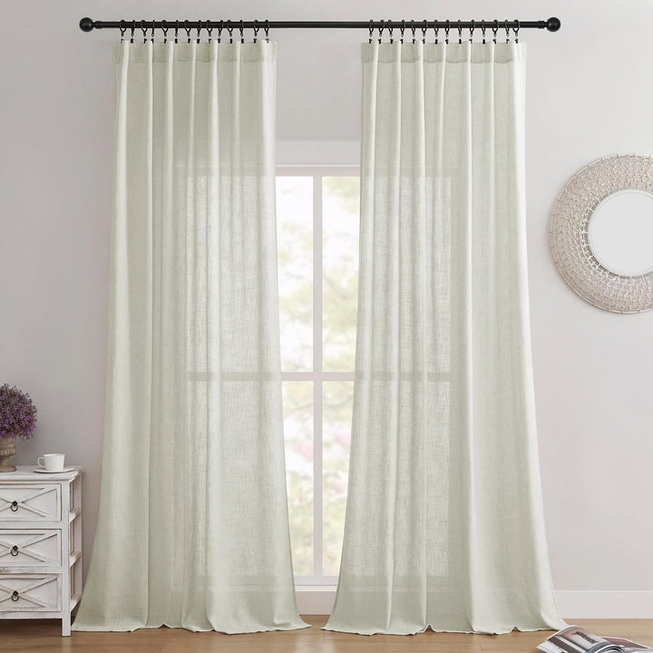 Lot # 1496 Joydeco Linen Curtains 84 Inches Long,Living Room Curtains 2 Panel Sets,Light Filtering Drapes with Back Tab Rod Pockets (W52 x L84 Inch, Oatmeal)
