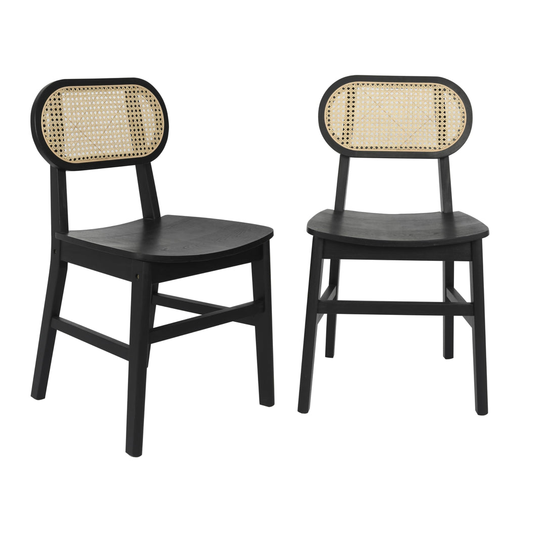 Lot # 1581 Flash Furniture Jacob Cane Rattan Dining Chairs, Solid Wood Frame & Seat, Oval Breathable Backrest, Commercial Grade, Pack of 2, Natural/Black