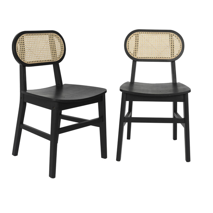 Lot # 1581 Flash Furniture Jacob Cane Rattan Dining Chairs, Solid Wood Frame & Seat, Oval Breathable Backrest, Commercial Grade, Pack of 2, Natural/Black