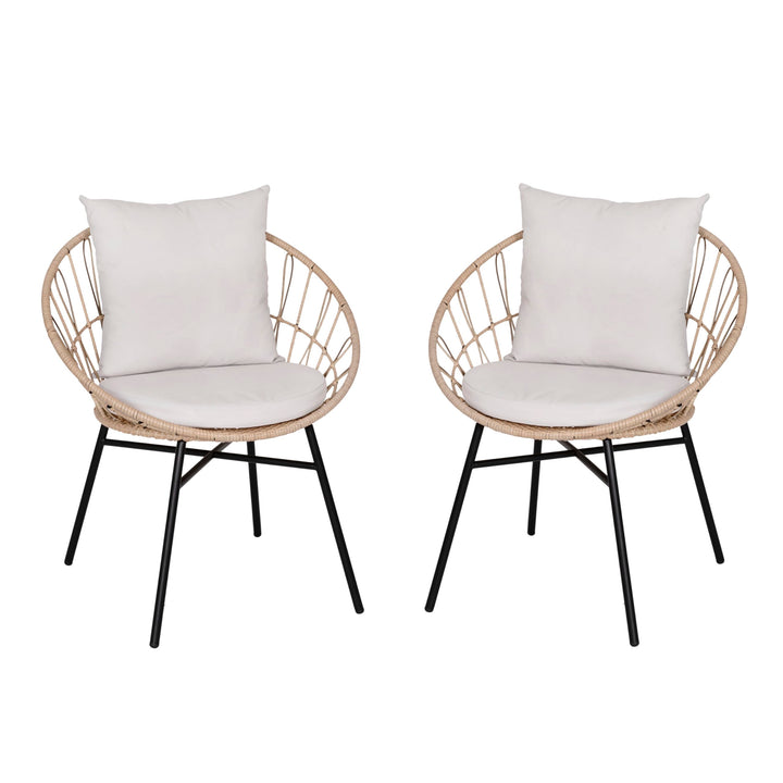 Lot # 1578 Flash Furniture Devon Set of 2 Modern Boho Rattan Rope Chairs, Weather-Resistant Tan Finish Rattan with Light Gray Back and Seat Cushions - Indoor/Outdoor