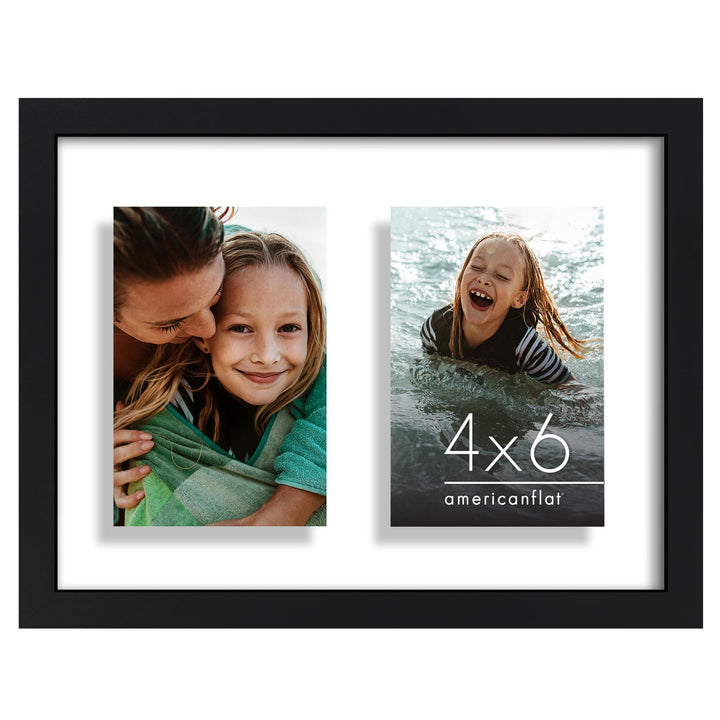 Lot # 1494 Americanflat 4x6 Double Picture Frame with Shatter-Resistant Glass - Fits Two 4x6 Photos or use as One 9x12 Picture Frame - Signature Collection - Collage Frames with Floating Effect for Wall - Black