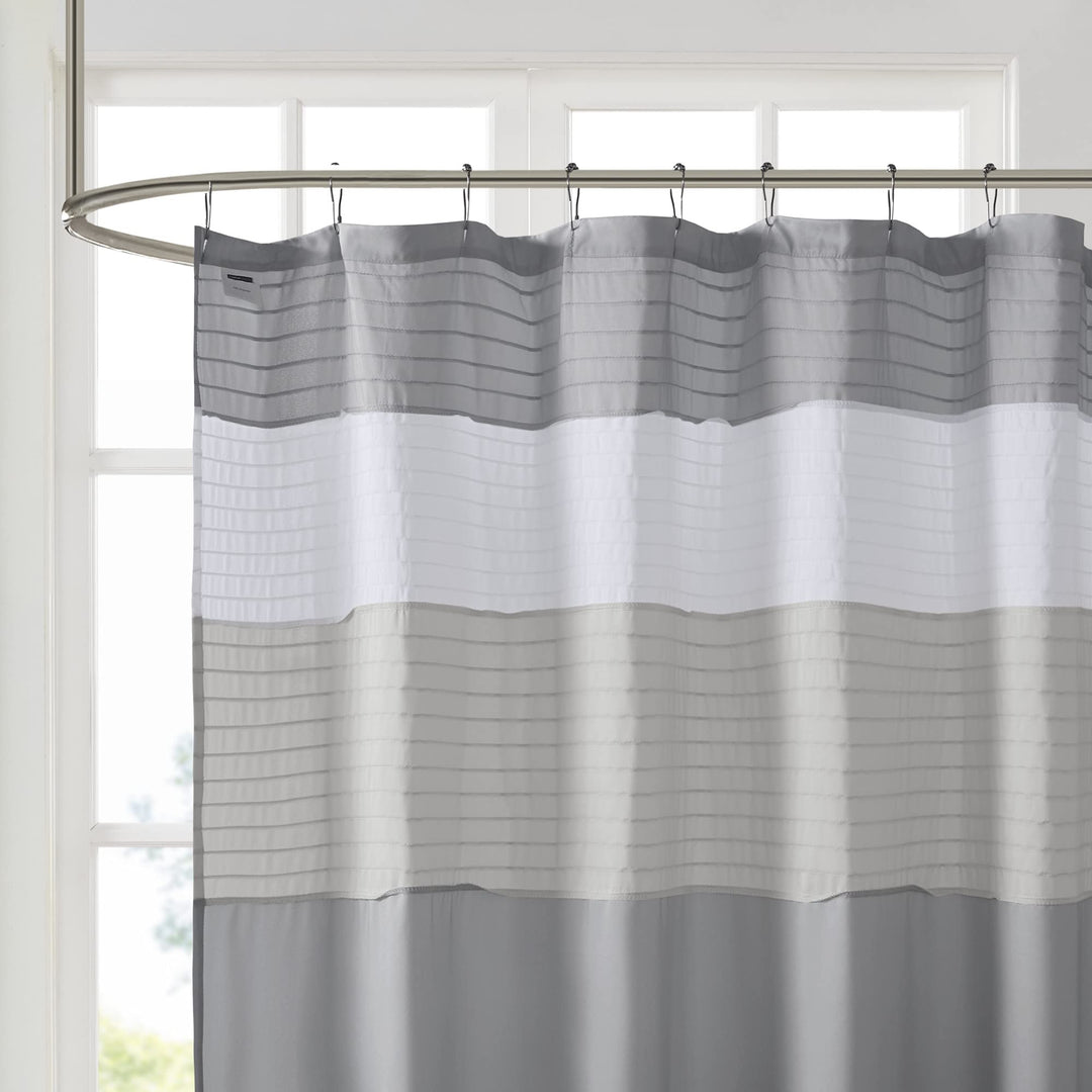 Lot # 1498 Comfort Spaces Windsor Bathroom Shower Pieced Ruffle Pattern Modern Elegant Microfiber Fabric Bath Curtains, 72x72, Gray
