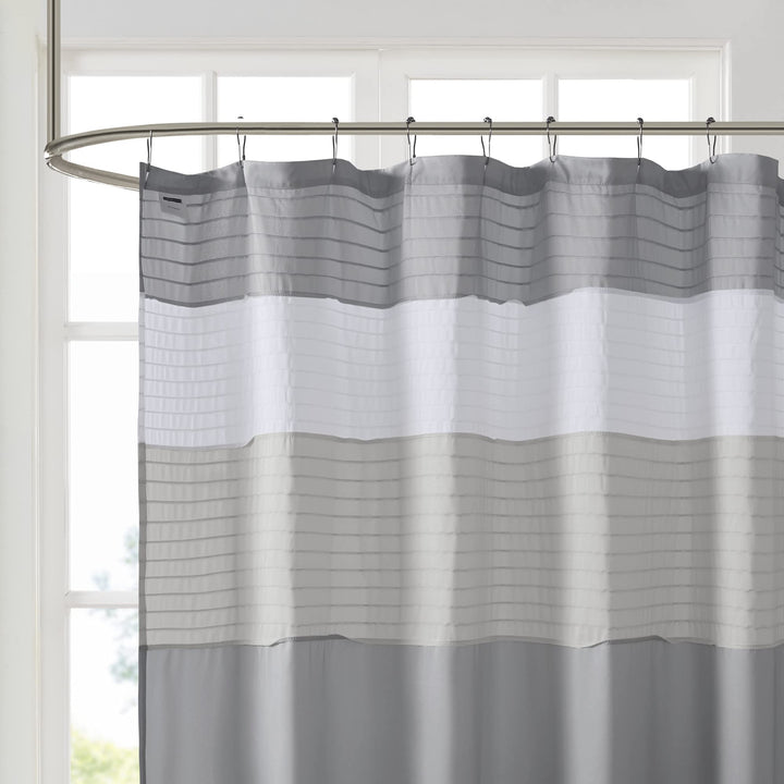 Lot # 1498 Comfort Spaces Windsor Bathroom Shower Pieced Ruffle Pattern Modern Elegant Microfiber Fabric Bath Curtains, 72x72, Gray