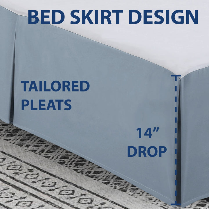 Lot # 937 Cathay Home Microfiber Bed Skirt Queen Blue Fog $17.00