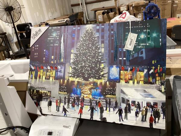 Lot # 2201 New York Ice Skating Winter Scene LED Light-up Canvas Wall Art, Multi