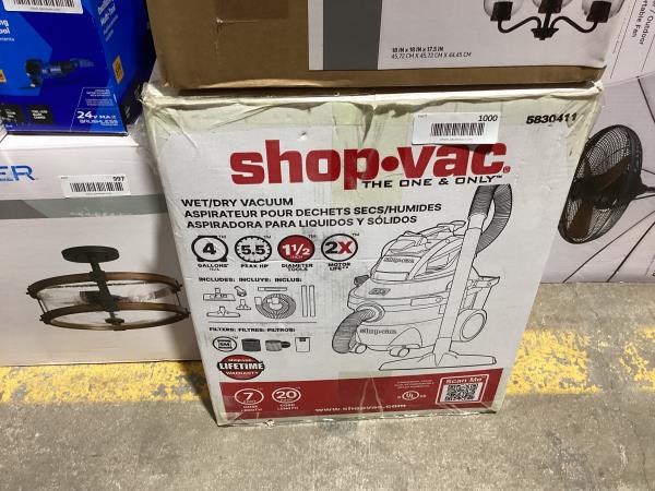 Lot # 1000 Shop-Vac 4-Gallons 5.5-HP Corded $116