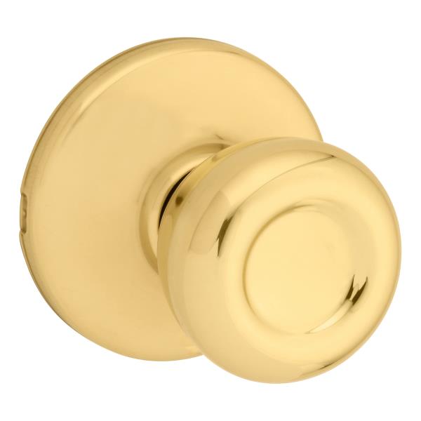 Lot # 393 Kwikset Tylo Interior Passage Door Knob, Handle For Closet and Hallway Doors, Non-Locking Doorknob in Polished Brass