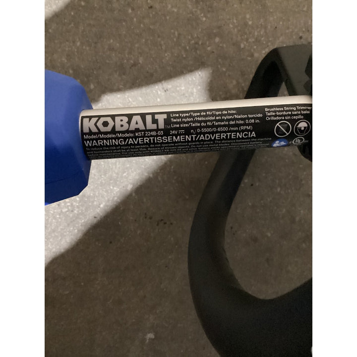 Lot # 1278 KOBALT Brushless String Trimmer KST 224B-03, 24V Cordless Dual Speed, Blue and Silver