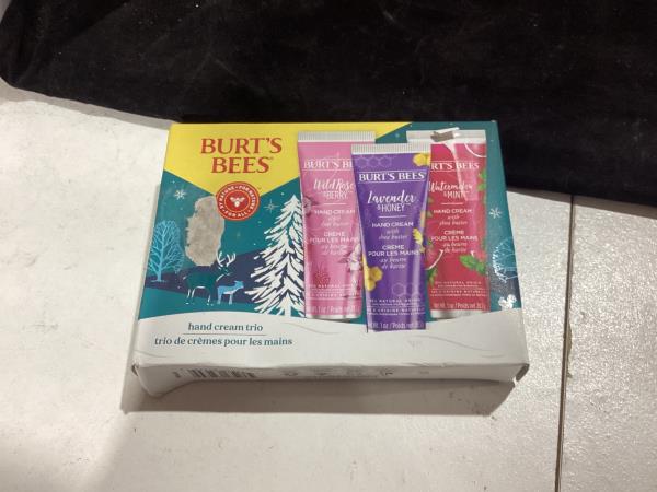 Lot # 404 Burt's Bees Christmas Gifts, 3 Body Skincare Stocking Stuffers, Shea Butter Hand Cream Trio Set - Lavender Honey, Watermelon Mint & Wild Rose Berry (3-Pack)