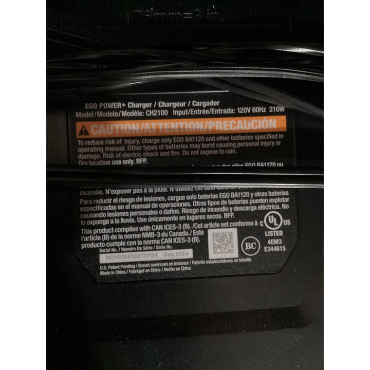 Lot # 1043 EGO POWER+ Charger CH2100 - 120V 60Hz 210W, Compatible with EGO BA1120 Batteries, Black