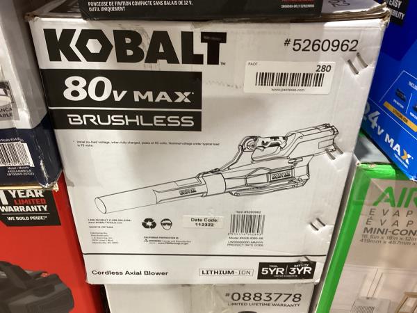 Lot # 280 Kobalt 80-volt Handheld Leaf Blower $349