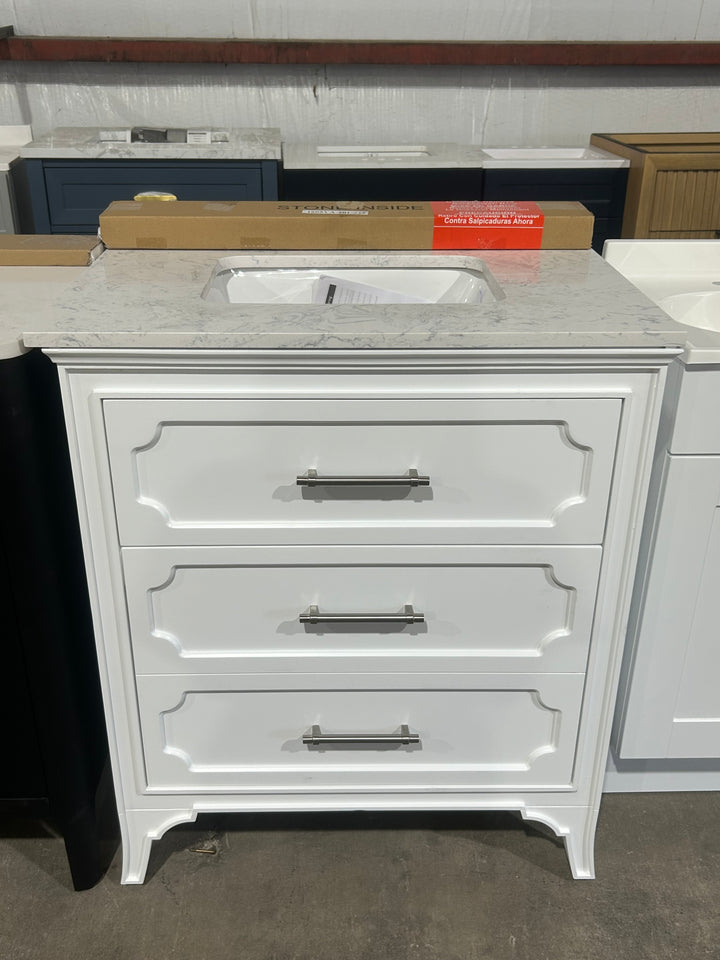 allen + roth Helena 30-in White Undermount Single Sink Bathroom Vanity with Carrara Engineered Marble Top (open box)