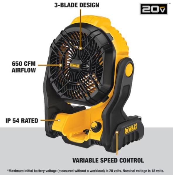 DeWALT DCE512B 20V MAX Cordless Lithium Ion Jobsite Fan - Bare Tool