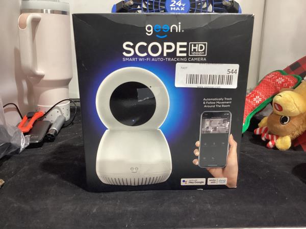 Lot # 544 Geeni SCOPE WiFi Indoor Smart Motion Tracking Security Camera & Mounting Kit, 2 Way Audio & Night Vison, Works with Alexa and Google, No Hub Required