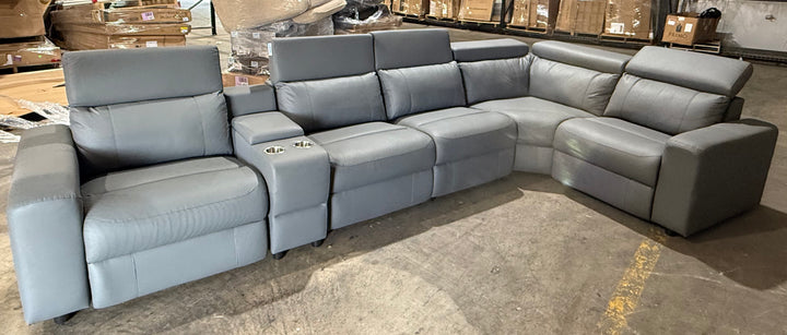 Electric Reclining Sofa 128" Gray Leathaire (Open Box)