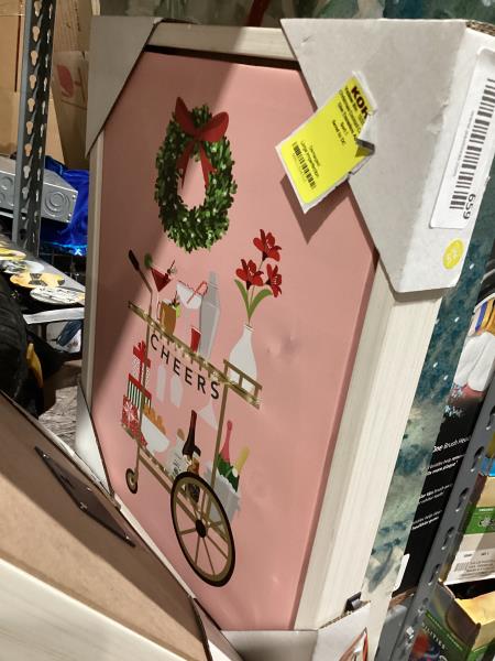 Lot # 659 Chic Christmas Cocktail Cart LED Accented Framed Wall Art, Multicolor