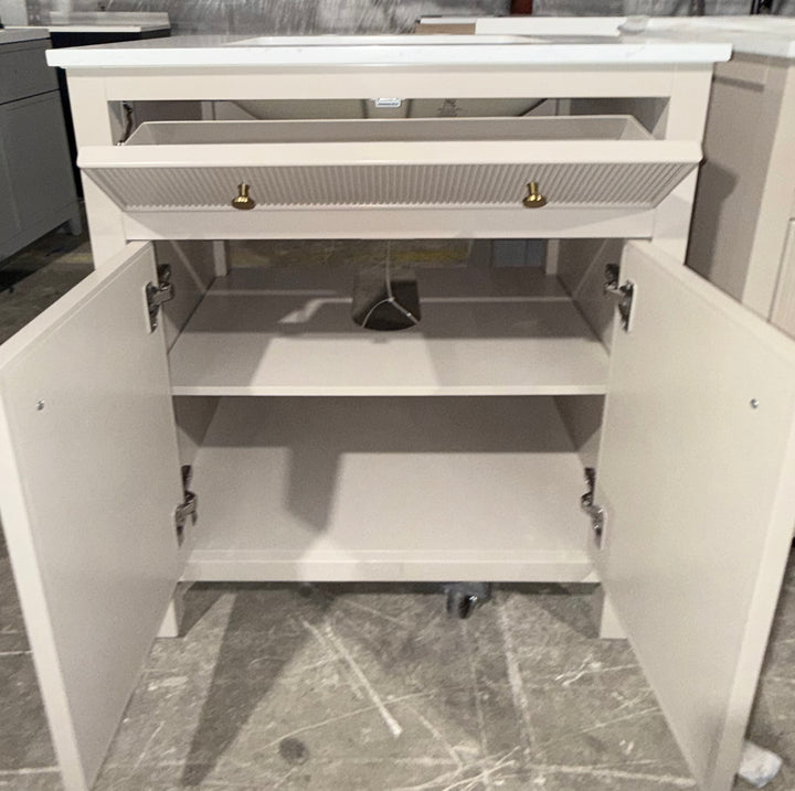 allen + roth Sandbanks 30-in Flaxen Greige Undermount Single Sink Bathroom Vanity with White Engineered Stone Top