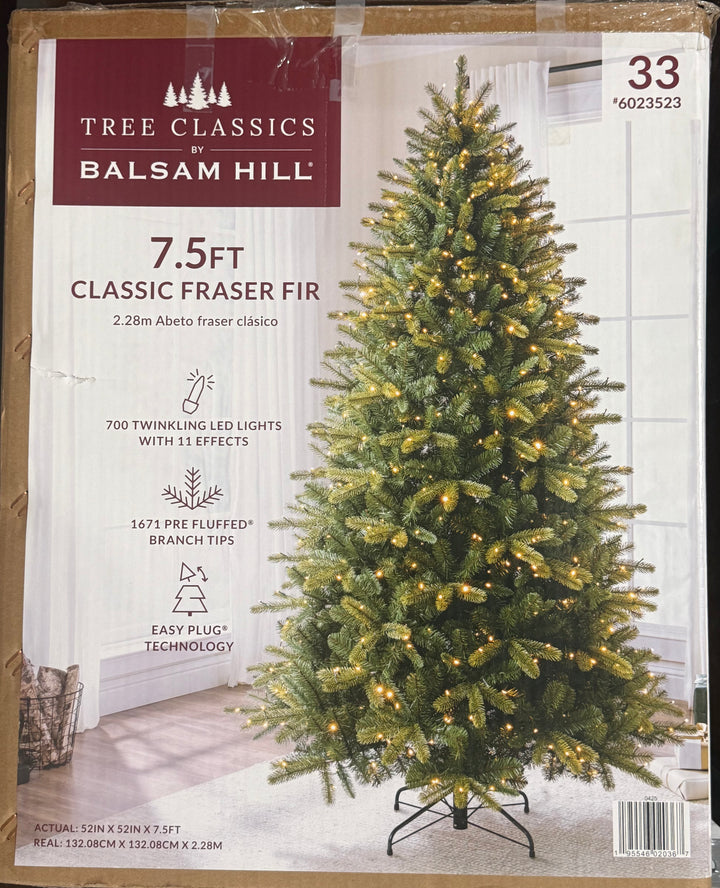 Balsam Hill Classic Fraser 7.5-ft Fir Pre-lit Artificial Christmas Tree with Multicolor LED Lights