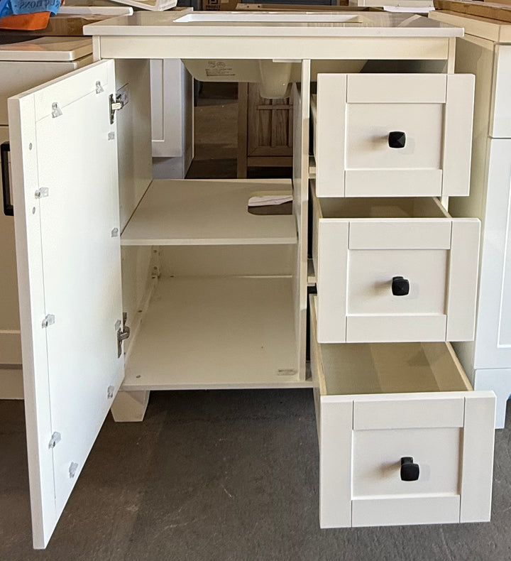 allen roth Rigsby 30-in White Undermount Single Sink Bathroom Vanity with White Engineered Marble Top (damaged)