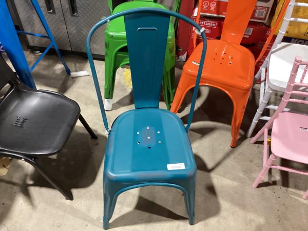 Lot # 2079 Flash Furniture Commercial Grade Distressed Kelly Blue-Teal Metal Indoor-Outdoor Stackable Chair