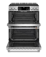 GE Cafe 30-in 5 Burners 4.3-cu ft / 2.4-cu ft Self & Steam Cleaning Air Fry Convection Oven Slide-in Double Induction Range (Stainless Steel)