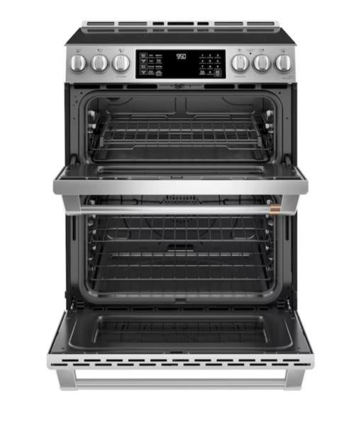 GE Cafe 30-in 5 Burners 4.3-cu ft / 2.4-cu ft Self & Steam Cleaning Air Fry Convection Oven Slide-in Double Induction Range (Stainless Steel)