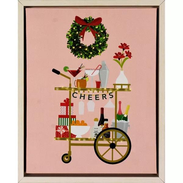 Lot # 658 Chic Christmas Cocktail Cart LED Accented Framed Wall Art, Multicolor