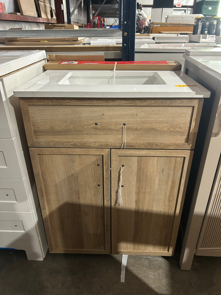 Style Selections Dolton 24-in Light Natural Oak Undermount Single sink Bathroom Vanity with White Engineered marble Top (damaged)