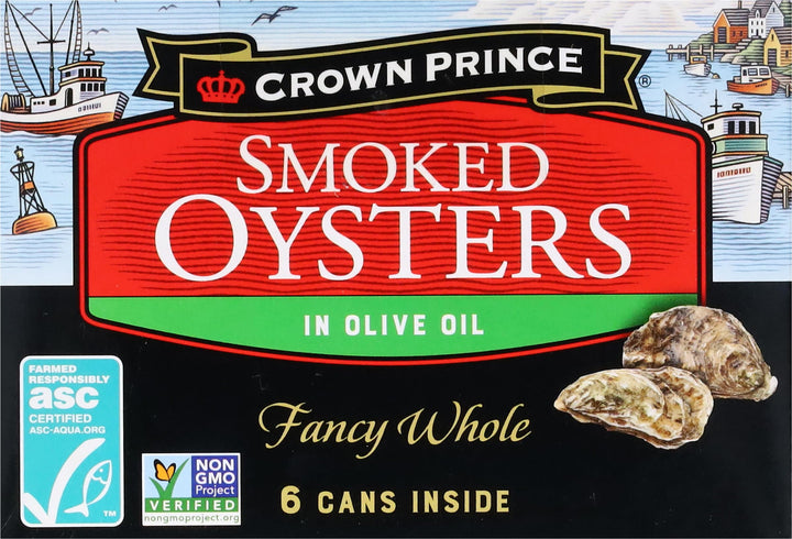 Lot # 1099 Crown Prince Smoked Oysters 6-pk $23.99