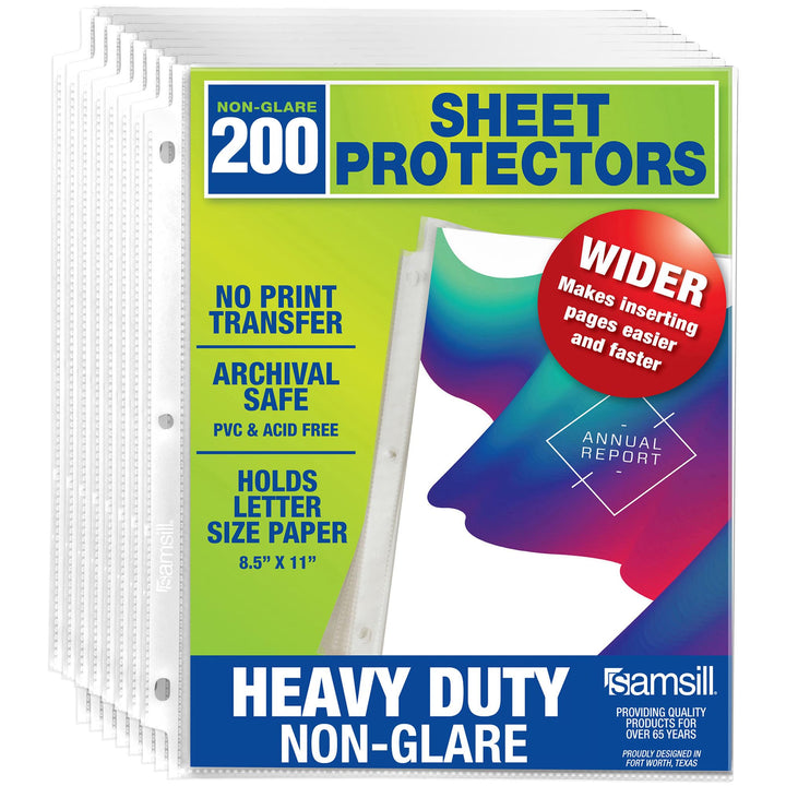 Lot # 1473 Samsill 200 Pack Heavy Duty Sheet Protectors, Non-Glare, 8.5x11 Inch Page Protectors for 3 Ring Binder, Letter Size Protectors, Reinforced Holes, Non-Glare Protector, Top Loading, Acid Free