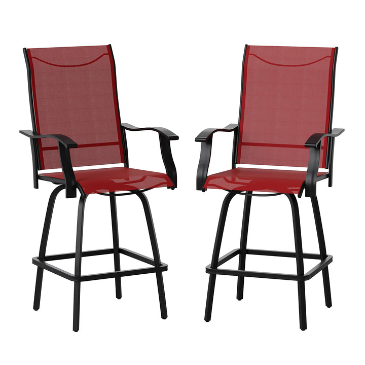 Lot # 1551 Flash Furniture Valerie Patio Bar Height Stools Set of 2, All-Weather Textilene Swivel Patio Stools with High Back & Armrests in Red
