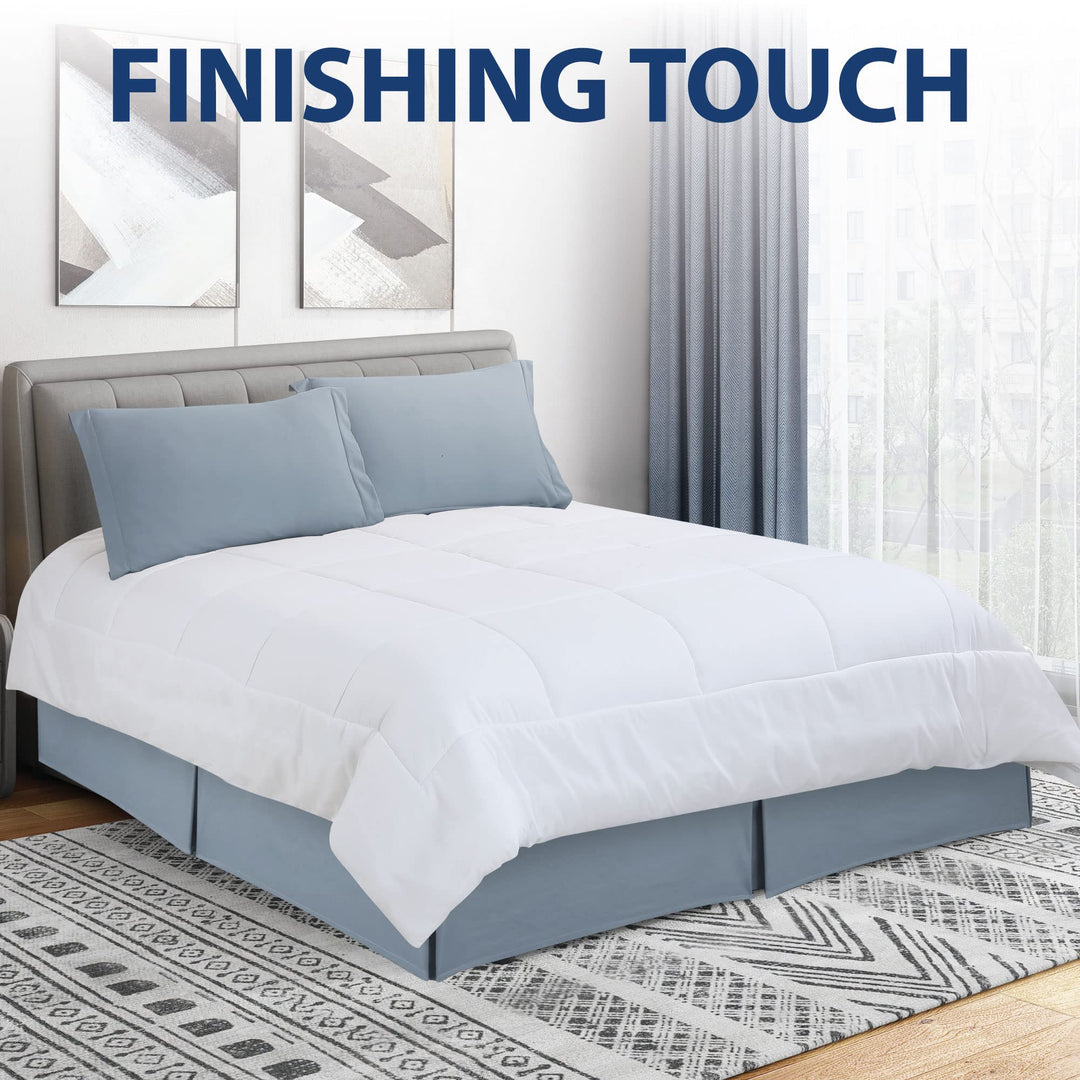 Lot # 937 Cathay Home Microfiber Bed Skirt Queen Blue Fog $17.00