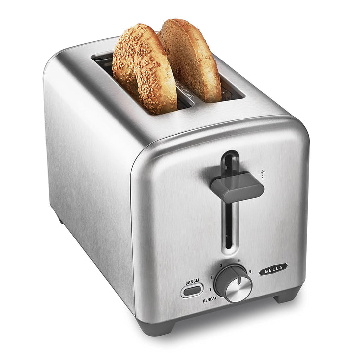 Lot # 1269 bella Stainless Steel 2 Slice Toaster with Extra Wide Slots & Removable Crumb Tray, 6 Browning Options, Auto Shut Off & Reheat Function, Toast Bread, Bagel & Waffle