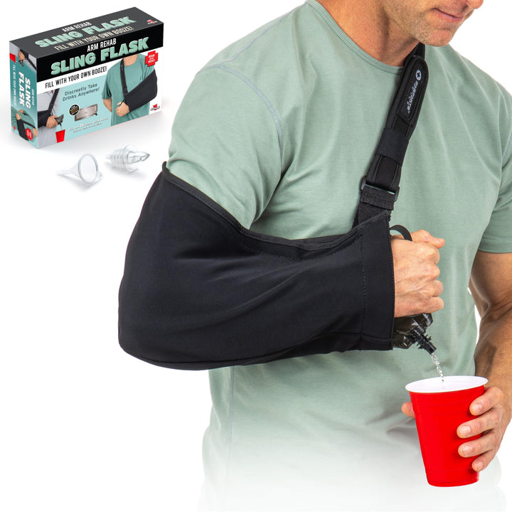 Lot # 945 GoPong 16oz Black Arm Sling Flask $19.00