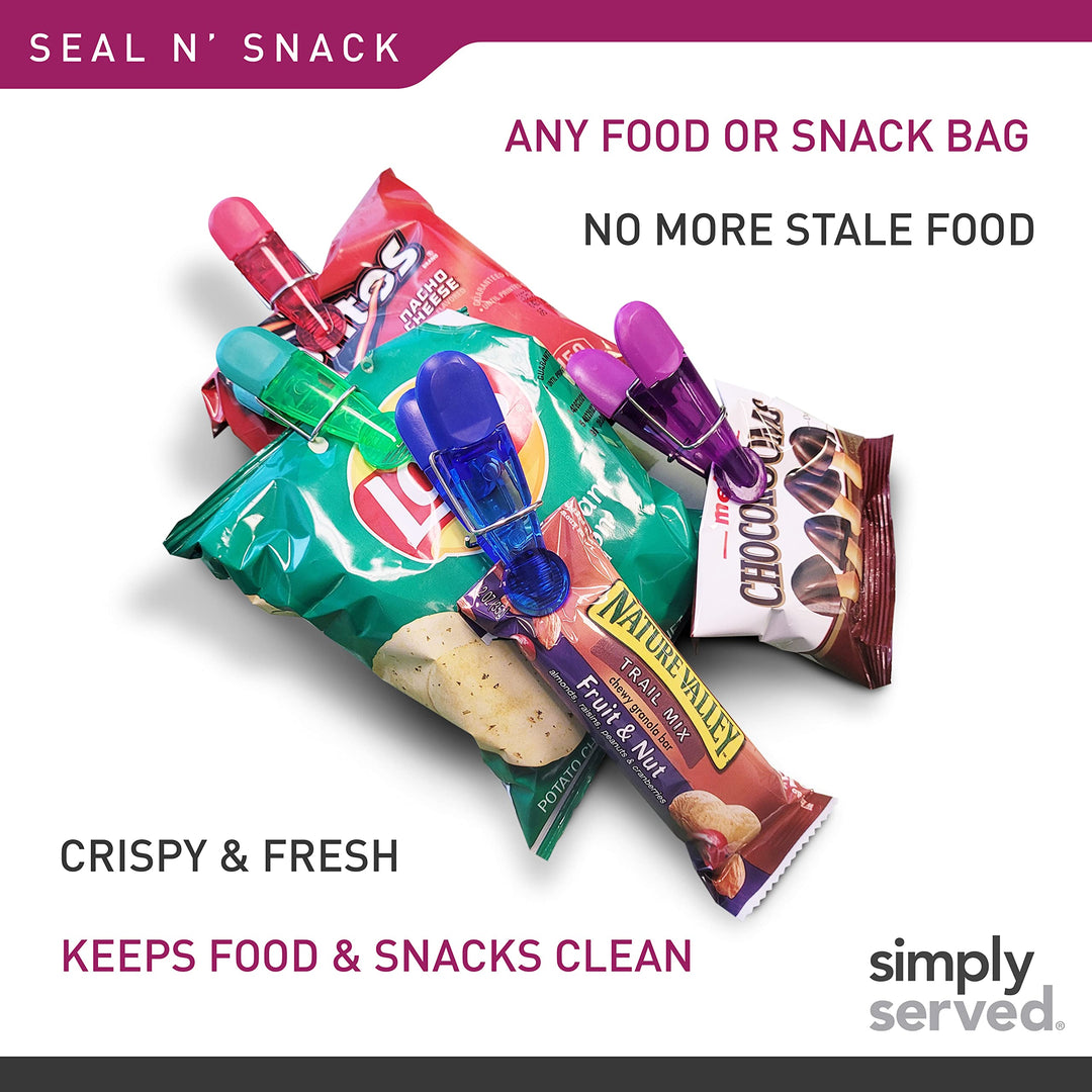 Lot # 1237 Simply Served Seal N Snack Magnetic Chip Clips, Multi-Purpose Bag Grips for Kitchen Storage, Keep Pantry Foods Fresh, Assorted Neutral Colors, 16 Count