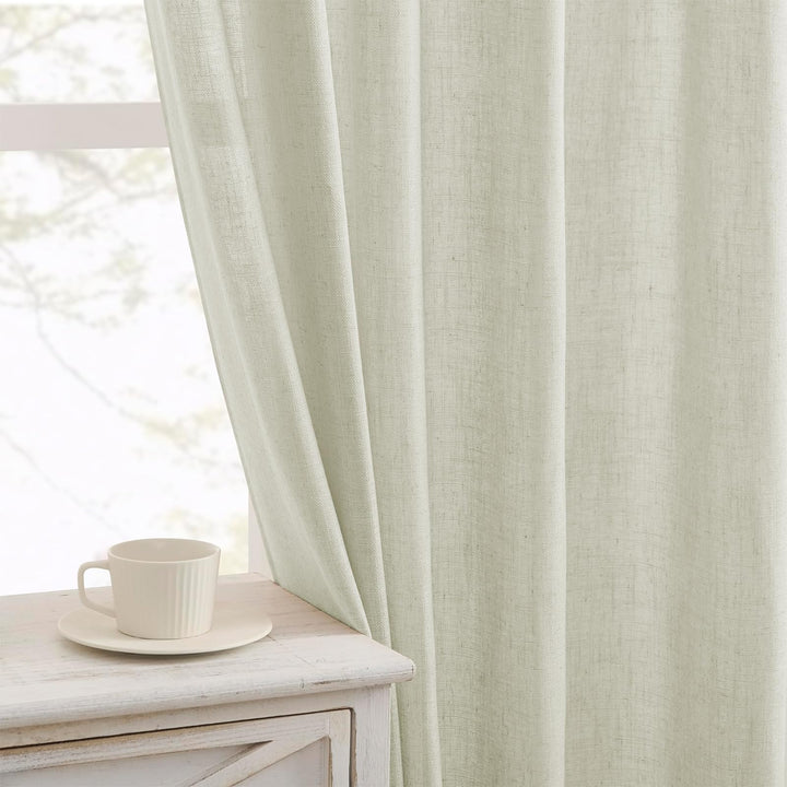 Lot # 1496 Joydeco Linen Curtains 84 Inches Long,Living Room Curtains 2 Panel Sets,Light Filtering Drapes with Back Tab Rod Pockets (W52 x L84 Inch, Oatmeal)