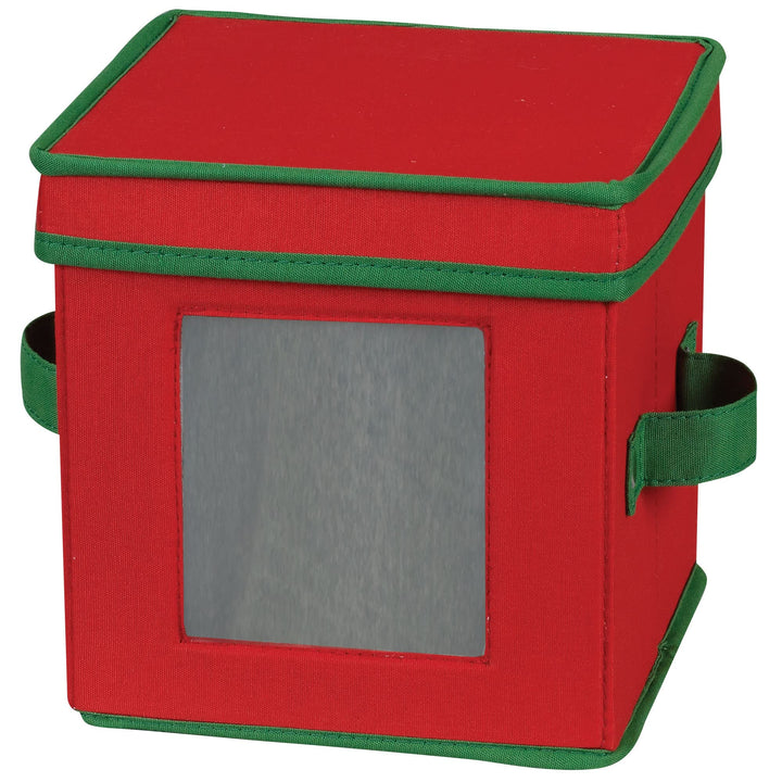 Lot # 1480 Household Essentials 530RED Holiday China Storage Chest with Lid and Handles | Storage Bin for Small Saucer Plates | Red Canvas with Green Trim
