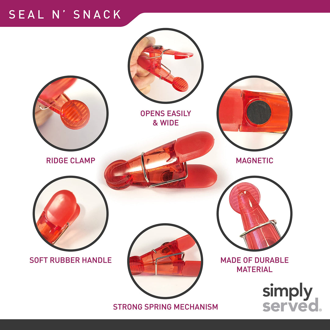 Lot # 1237 Simply Served Seal N Snack Magnetic Chip Clips, Multi-Purpose Bag Grips for Kitchen Storage, Keep Pantry Foods Fresh, Assorted Neutral Colors, 16 Count