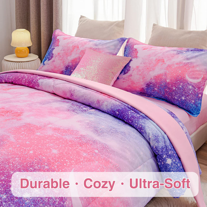 Lot # 1978 A Nice Night Galaxy Bedding Sets Outer Space Comforter 3D Printed Space Quilt Set Twin 6Pcs Glitter Pinkfor Children Boy Girl Teen Kids $4589