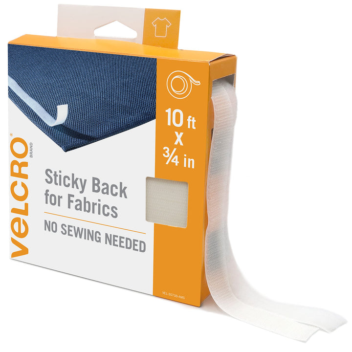 Lot # 1477 VELCRO Brand Sticky Back for Fabrics, 10 Ft Bulk Roll No Sew Tape with Adhesive, Cut Strips to Length Permanent Bond to Clothing for Hemming Replace Zippers and Snaps, White